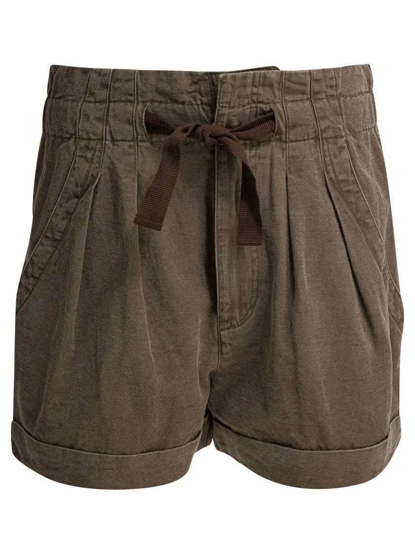 Locker geschnittene High-Waist Baumwoll-Leinen Shorts