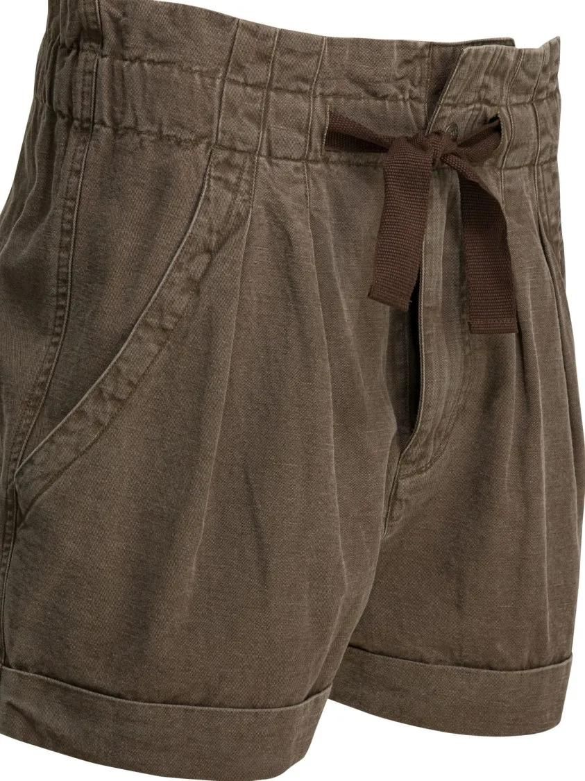 Locker geschnittene High-Waist Baumwoll-Leinen Shorts