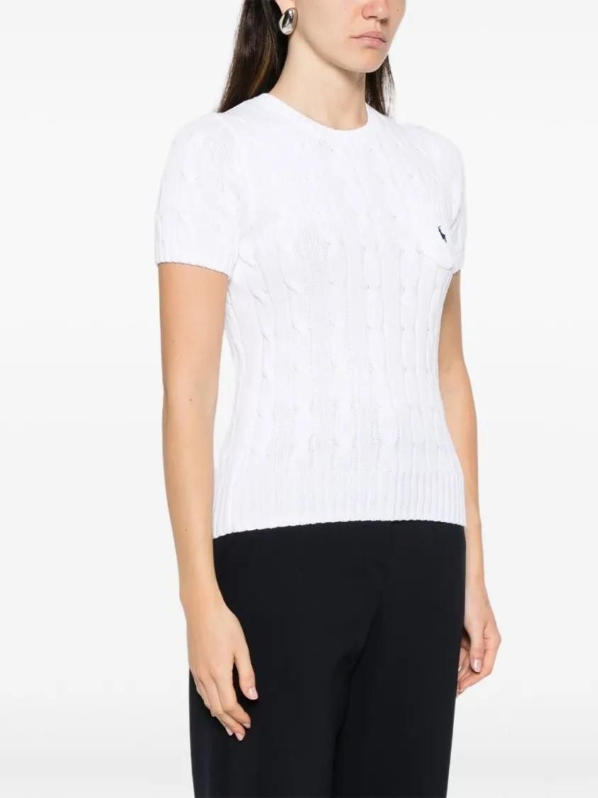 Zopfstrickpullover mit kurzen Ärmeln