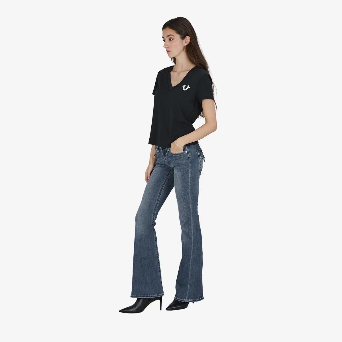 V-Ausschnitt T-Shirt mit Strass-Hufeisen