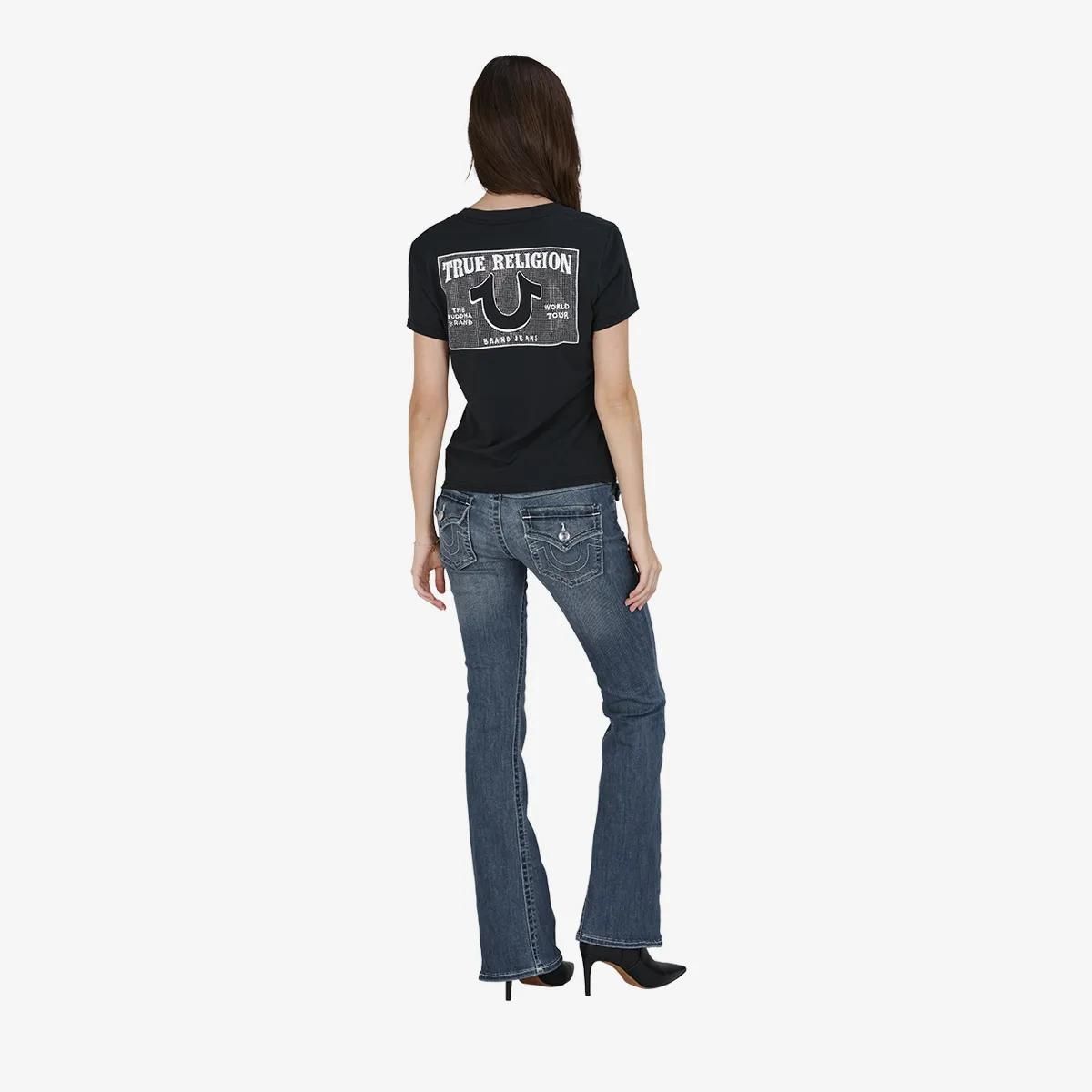 V-Ausschnitt T-Shirt mit Strass-Hufeisen