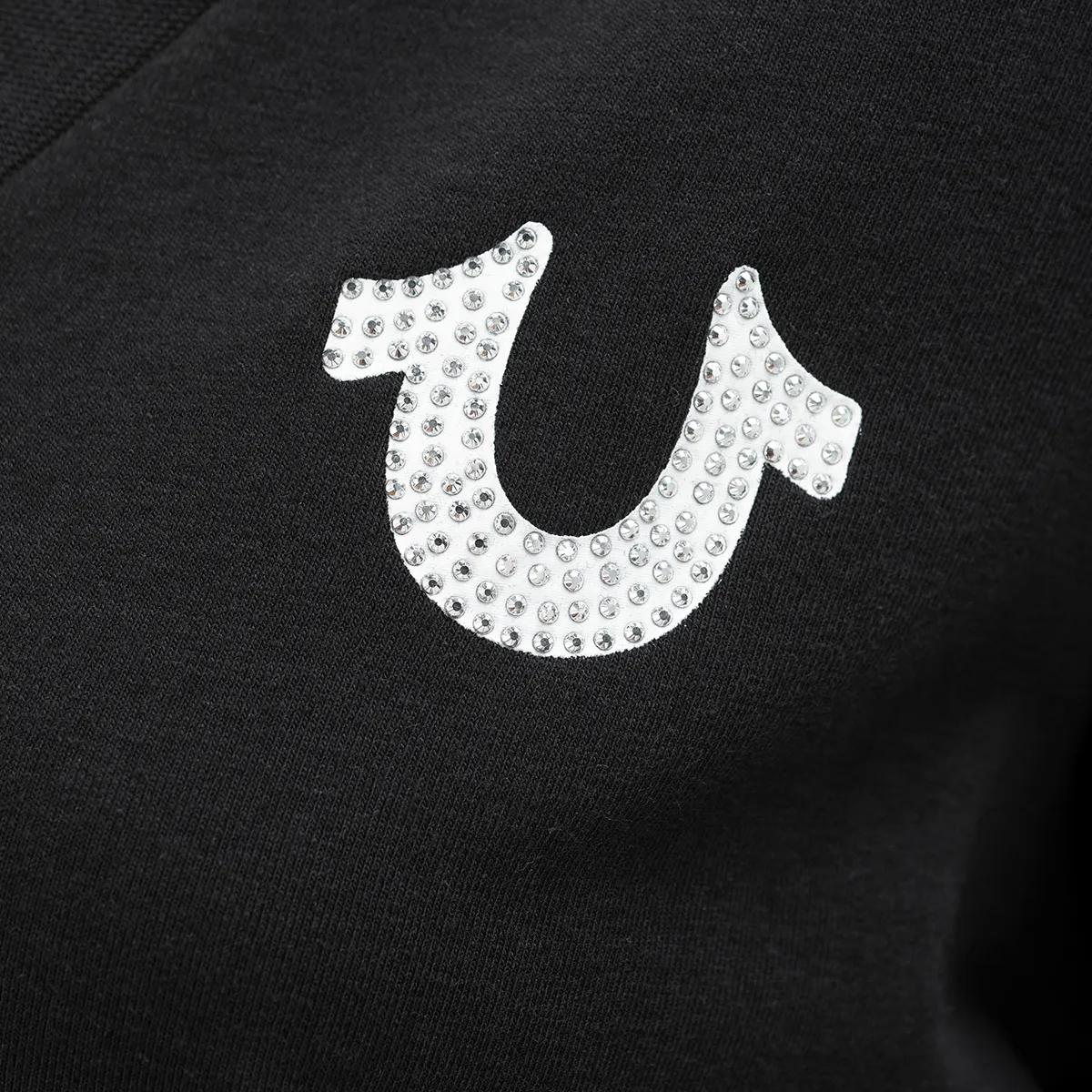 V-Ausschnitt T-Shirt mit Strass-Hufeisen