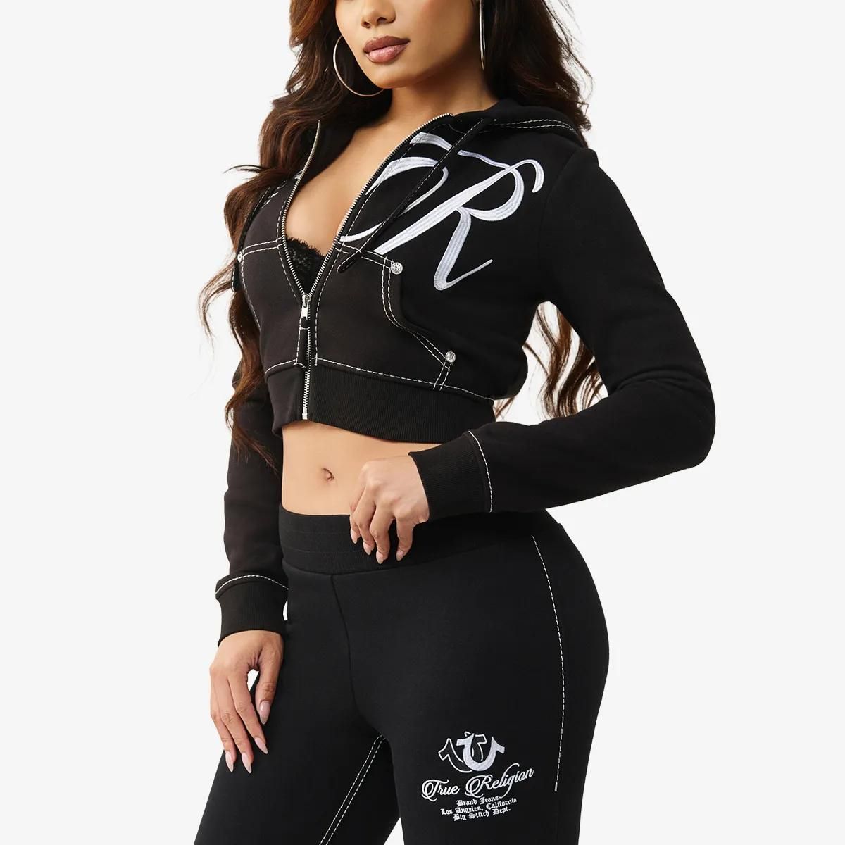 Kurzer Zip-Hoodie mit Steppnähten