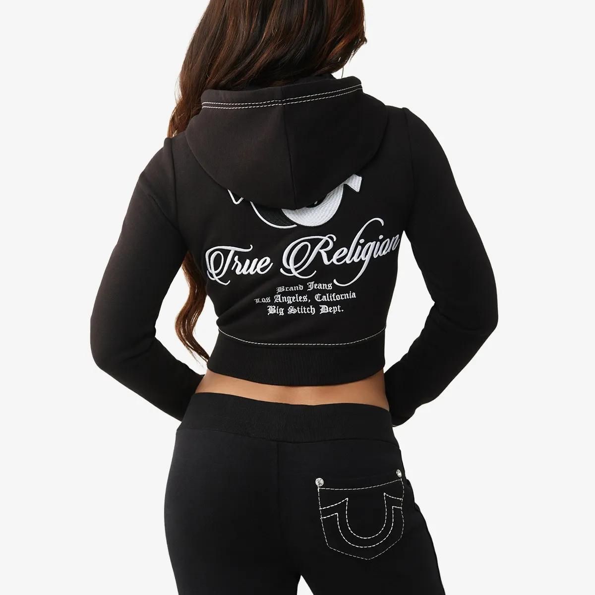 Kurzer Zip-Hoodie mit Steppnähten