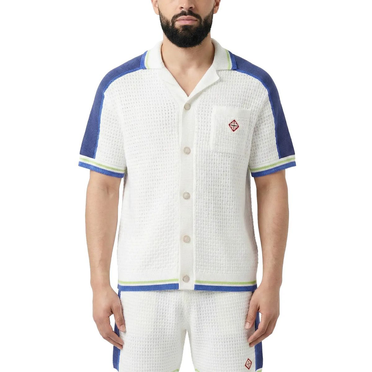 Kurzärmliges Strickhemd mit Textur