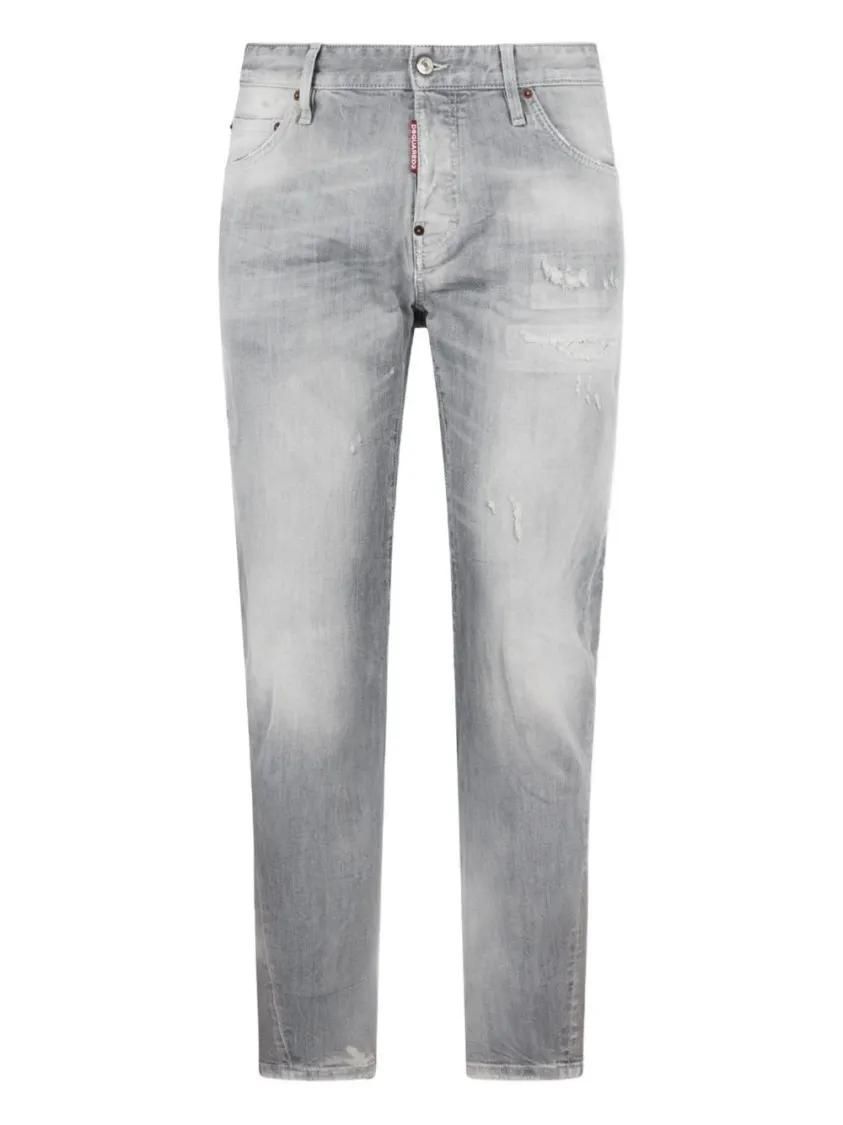 Hellgraue Slim Jeans im Used-Look