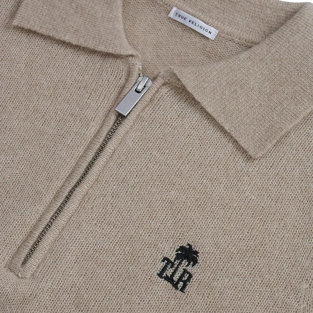 Geripptes Strick-Poloshirt mit Reißverschluss