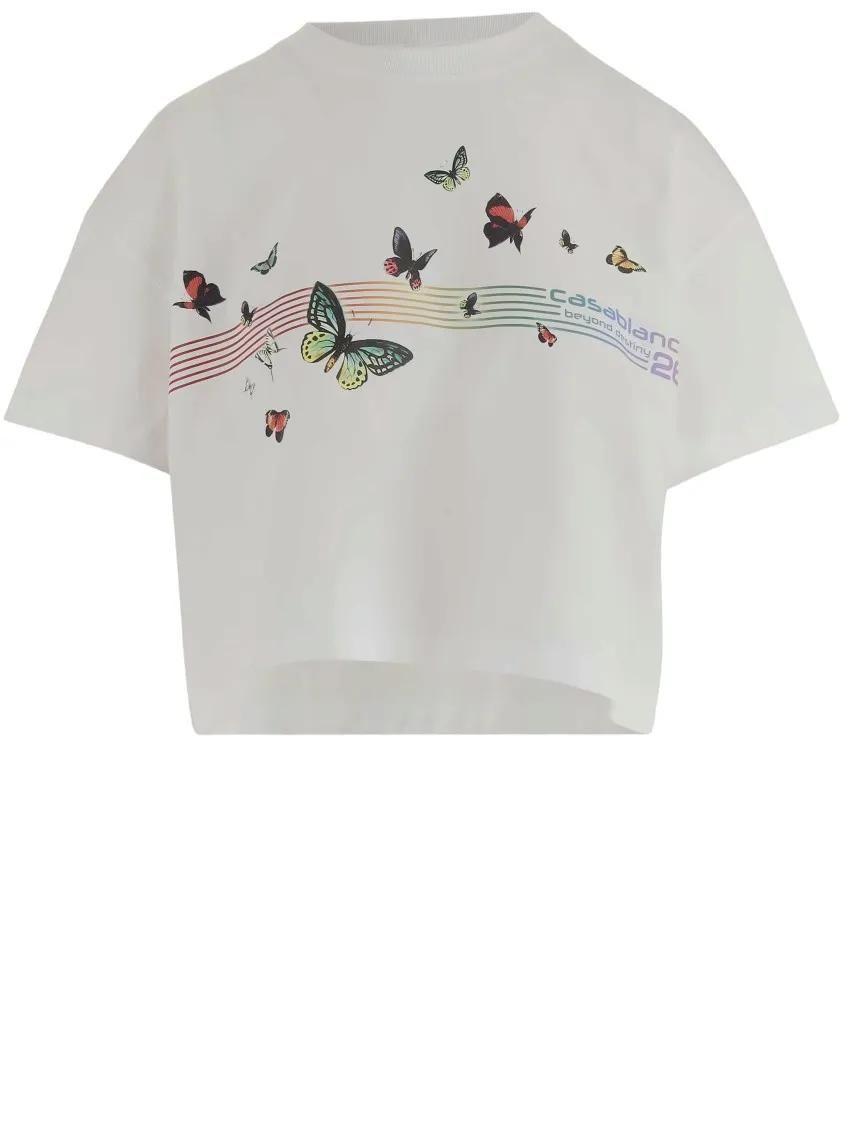 Cropped Baumwoll-T-Shirt mit Print