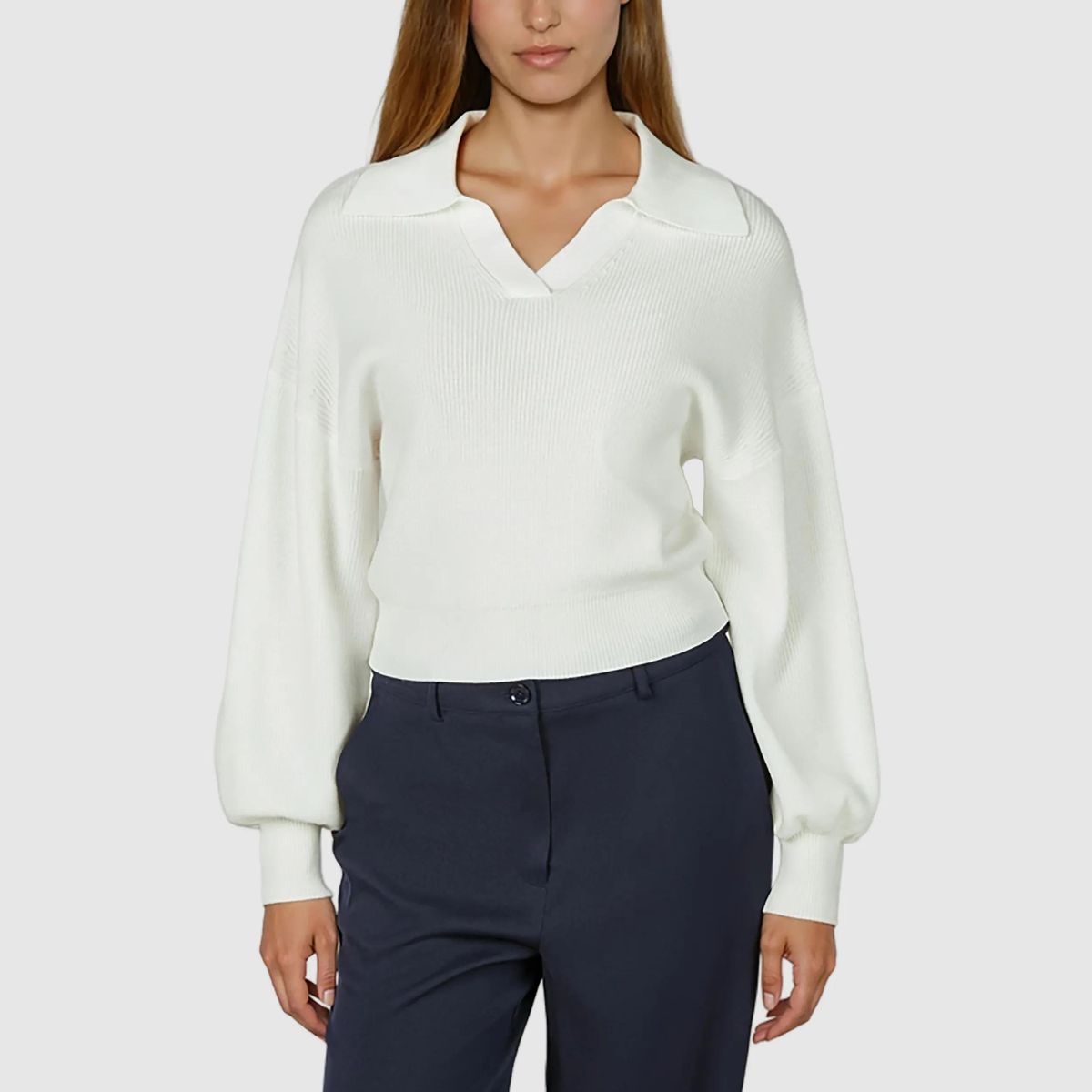 Gerippter Strickpullover mit Polokragen