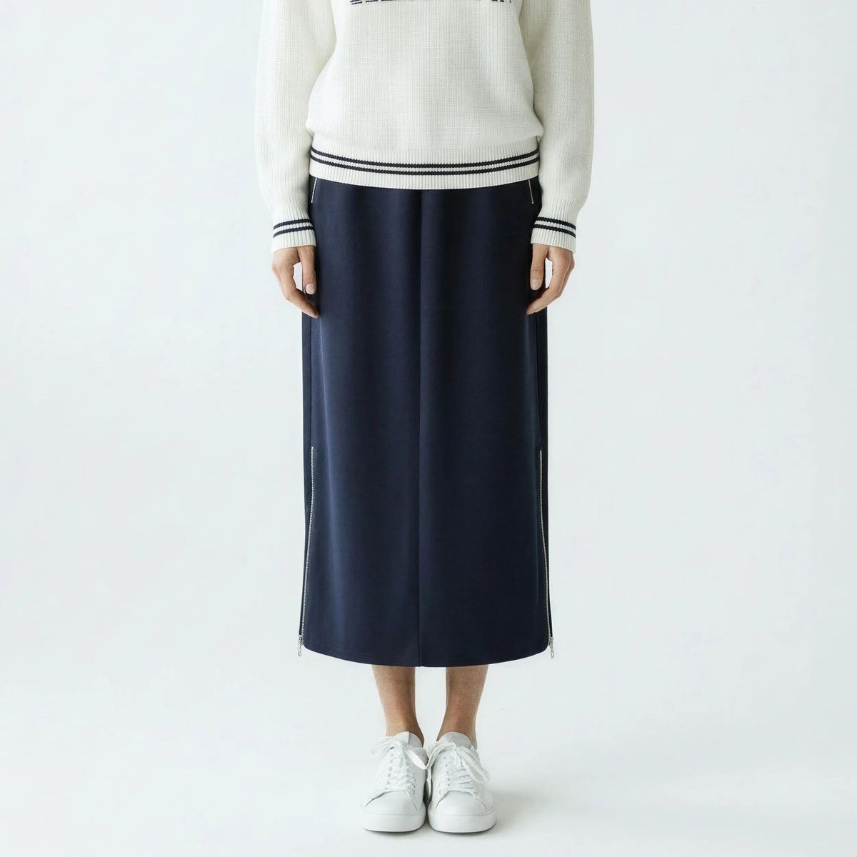 Marineblauer Midi-Rock mit Reißverschlüssen