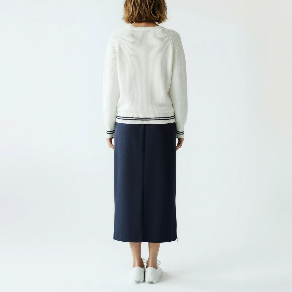 Marineblauer Midi-Rock mit Reißverschlüssen