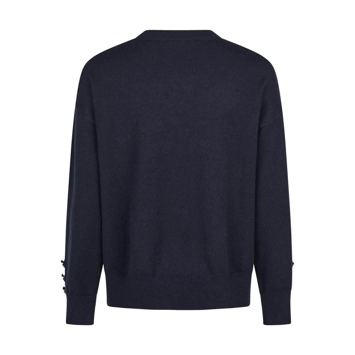 Marineblauer Strickpullover mit Rundhalsausschnitt