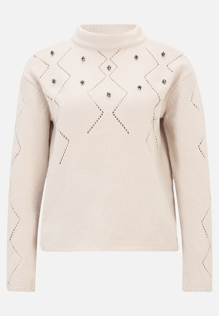 Verzierter Strickpullover mit Rautenmuster
