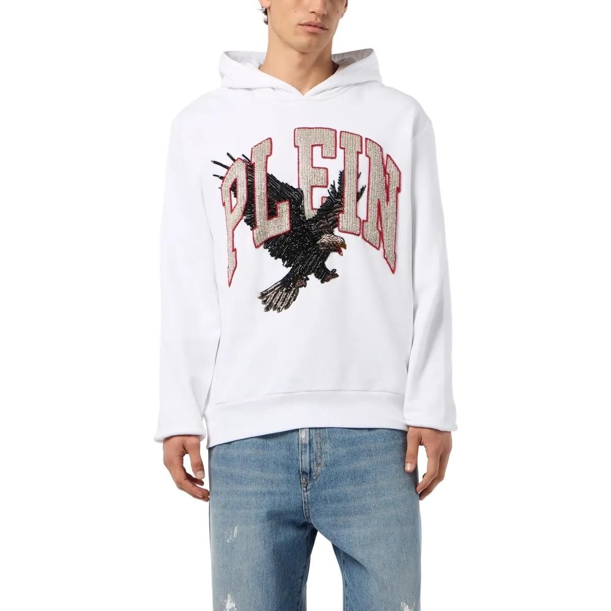 Eagle Grafik Baumwollfleece-Kapuzenpullover