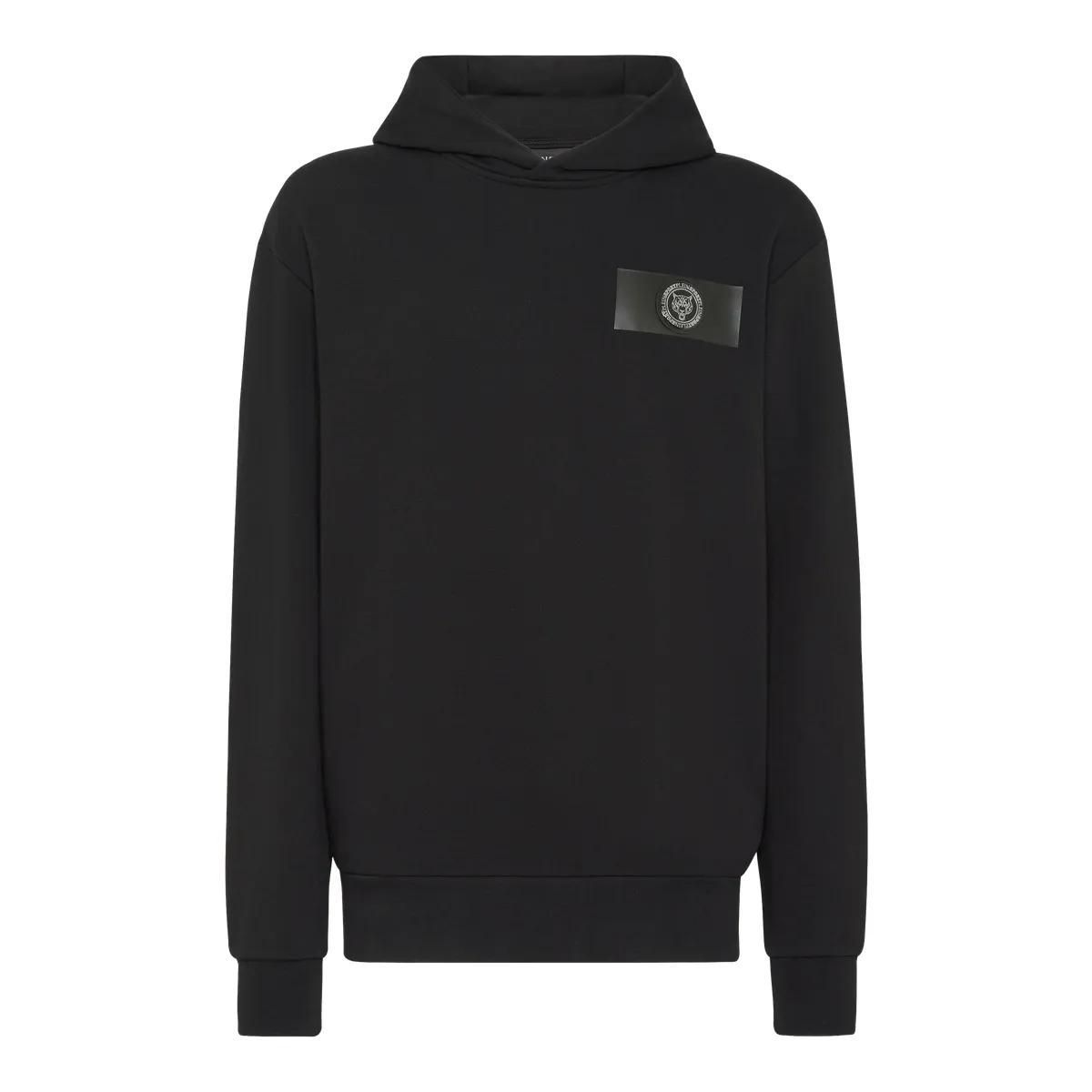 Klassischer schwarzer Hoodie aus Baumwollmischung