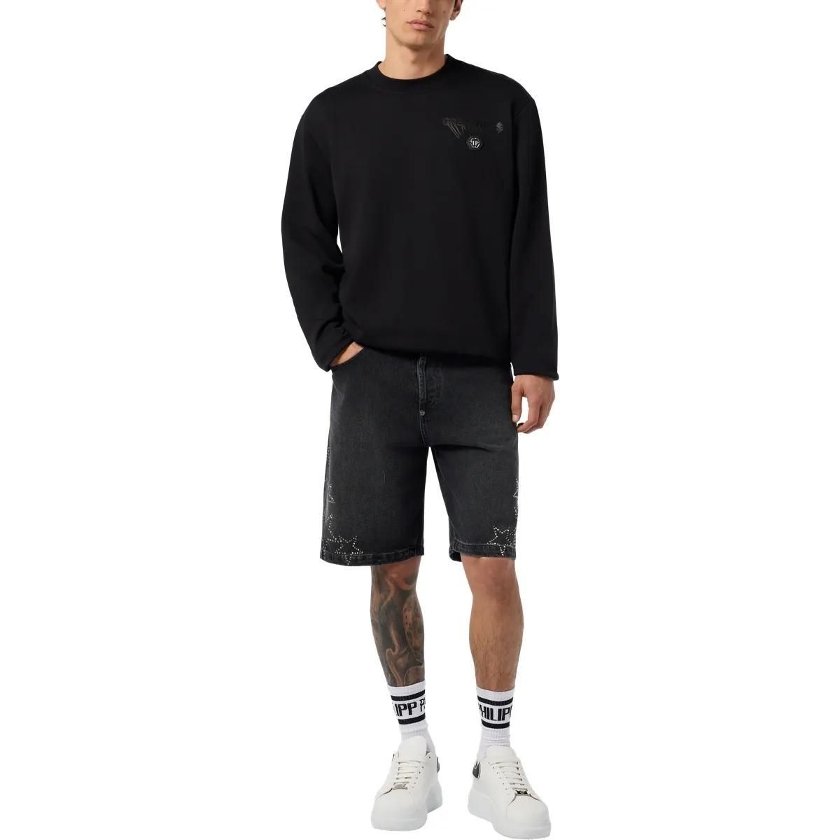 Baumwollfleece-Sweatshirt mit Rundhalsausschnitt