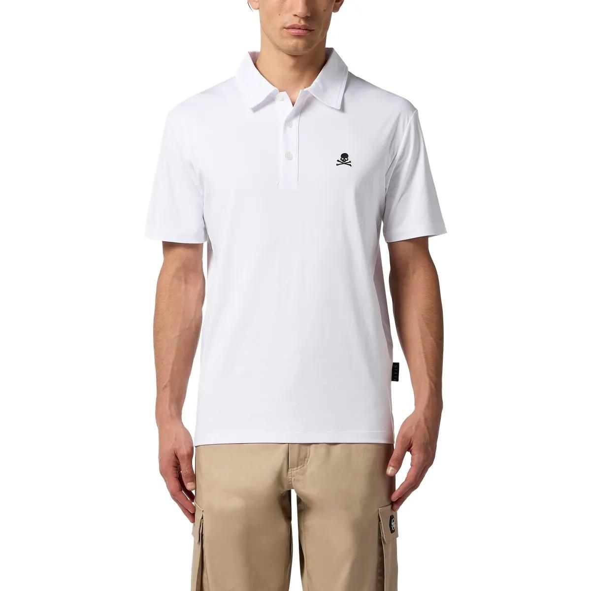 Polohemd aus Baumwolljersey mit Totenkopf-Stickerei