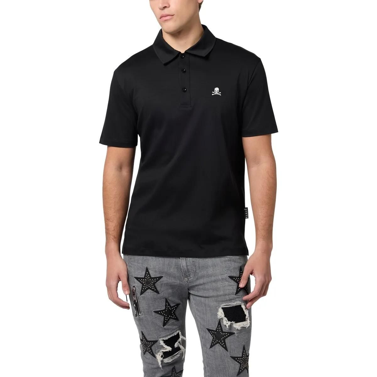 Klassisches Polohemd mit Schädelstickerei