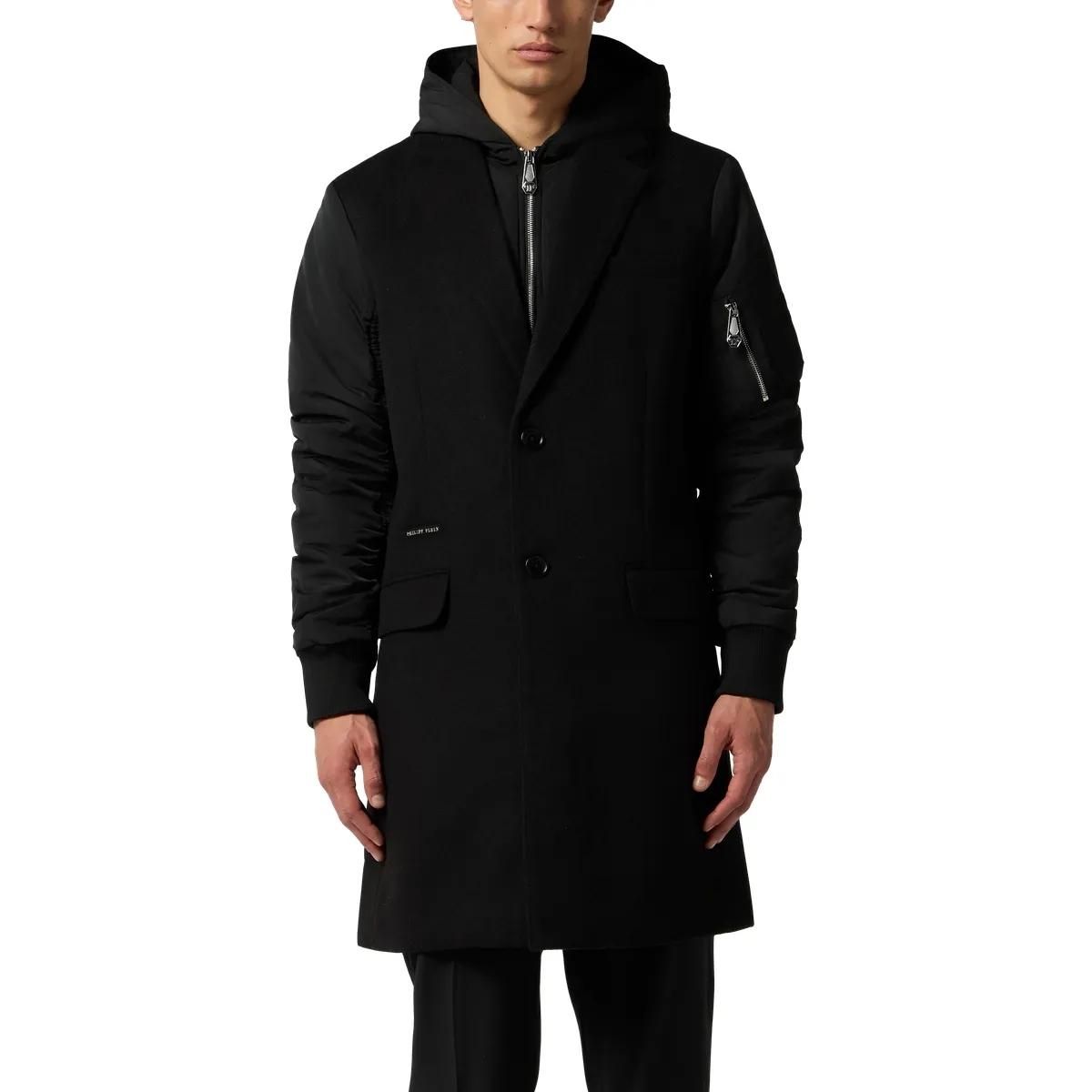 Herren Wollmischmantel mit Kapuze