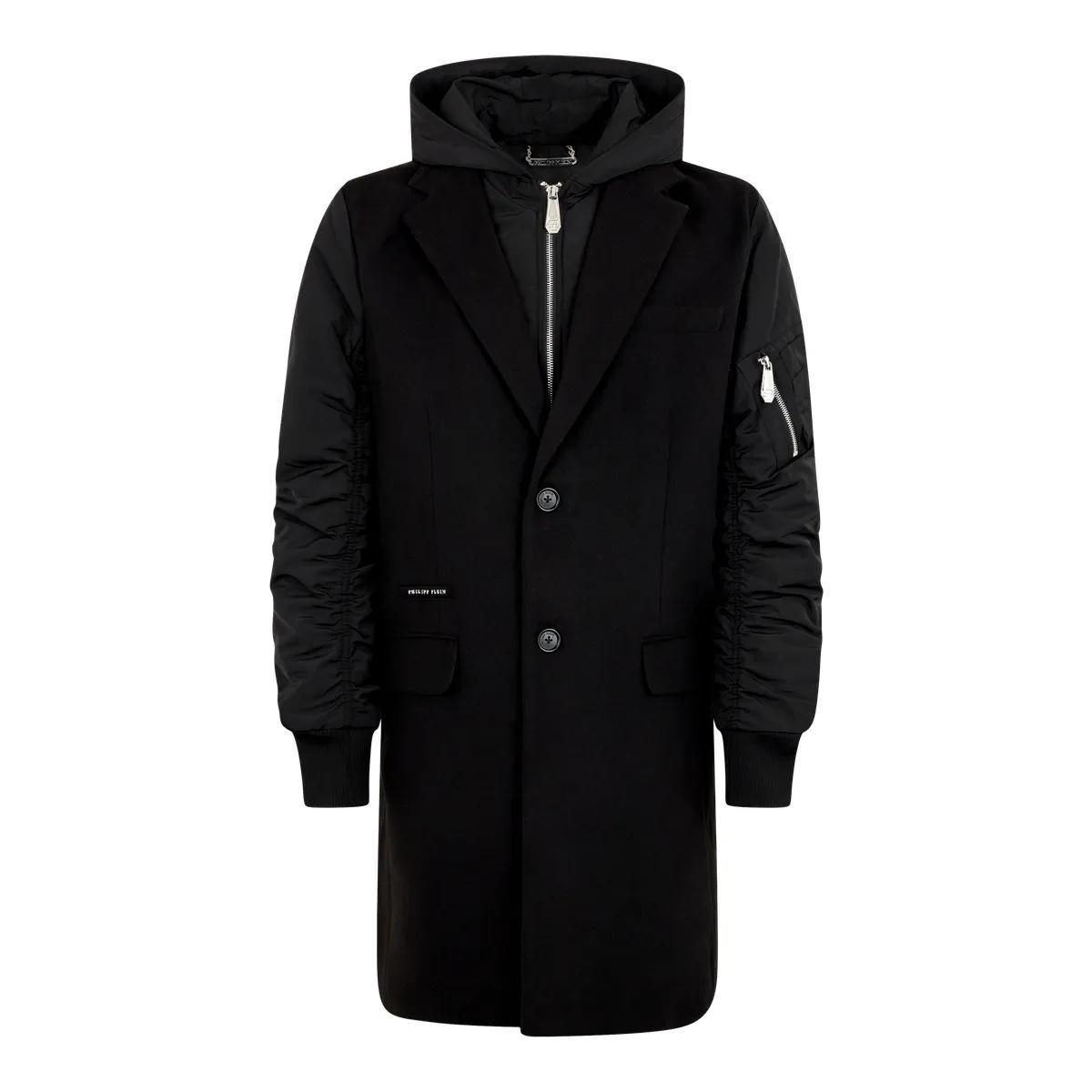 Herren Wollmischmantel mit Kapuze