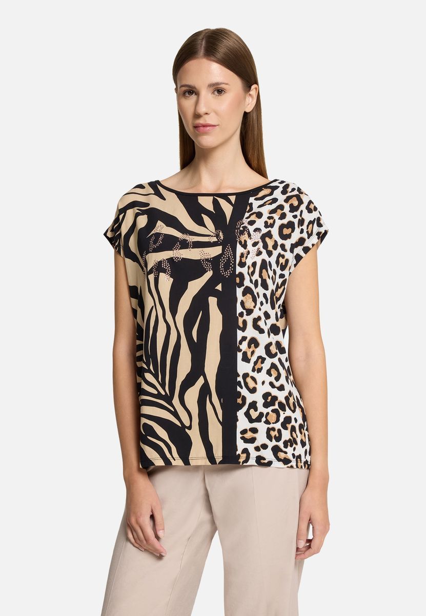 Lässiges T-Shirt mit Animal-Print und Schmucksteinen