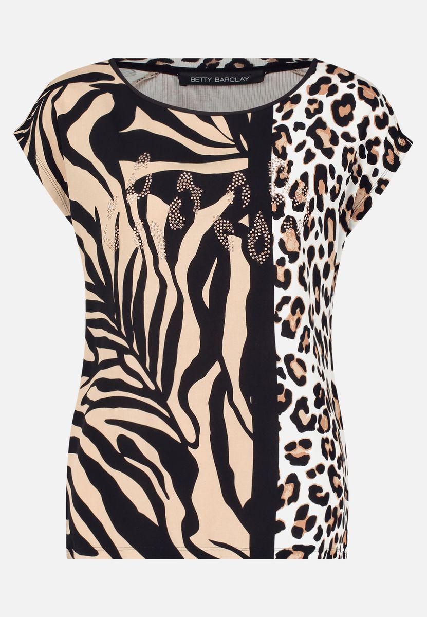 Lässiges T-Shirt mit Animal-Print und Schmucksteinen