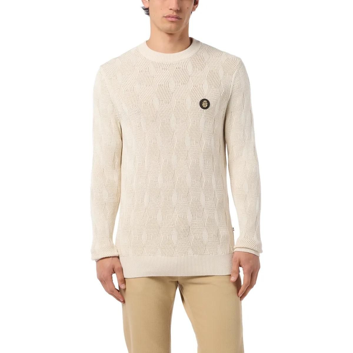 Gemusterter Woll-Seiden-Pullover mit Rundhalsausschnitt