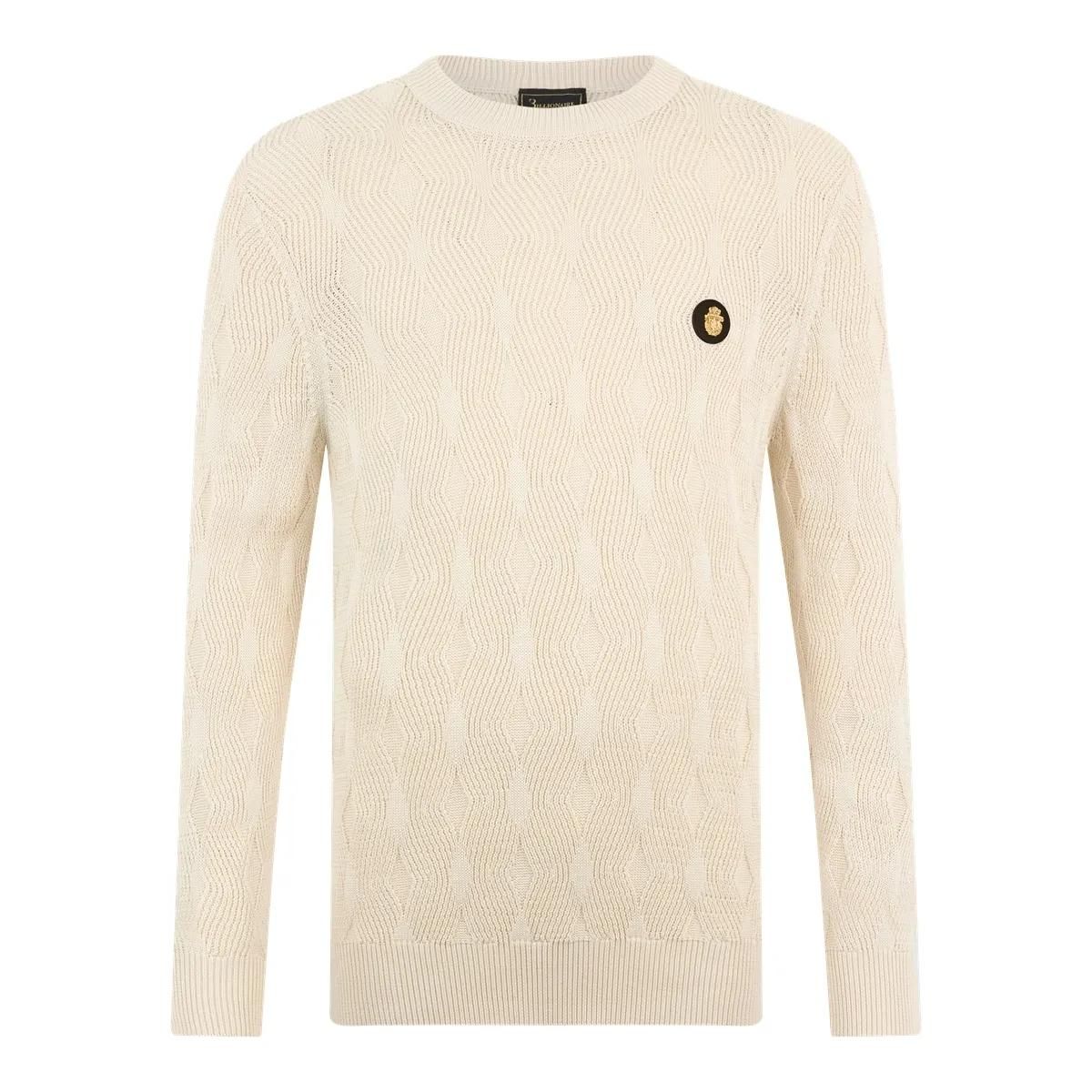 Gemusterter Woll-Seiden-Pullover mit Rundhalsausschnitt