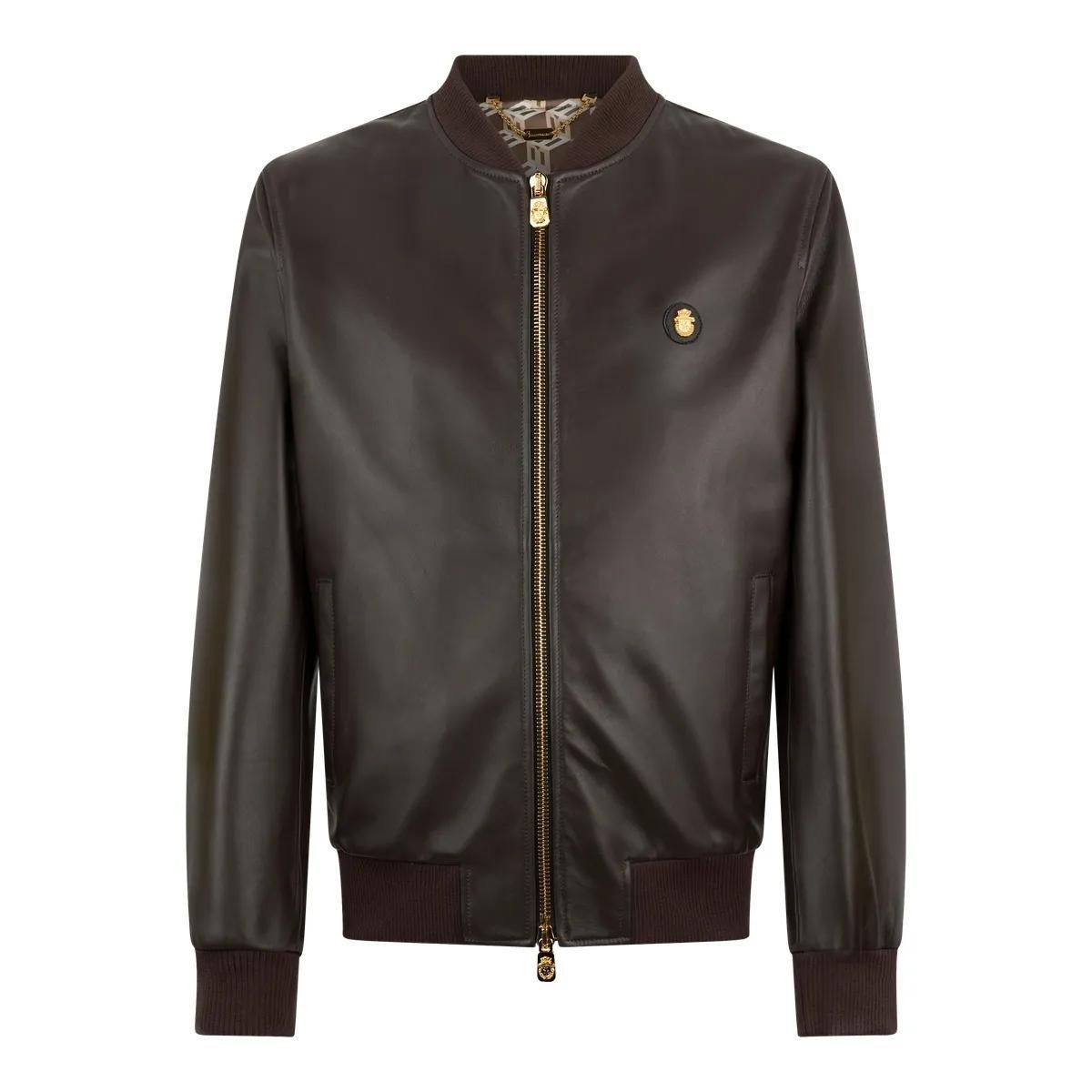 Leder Bomberjacke mit Logo-Patch