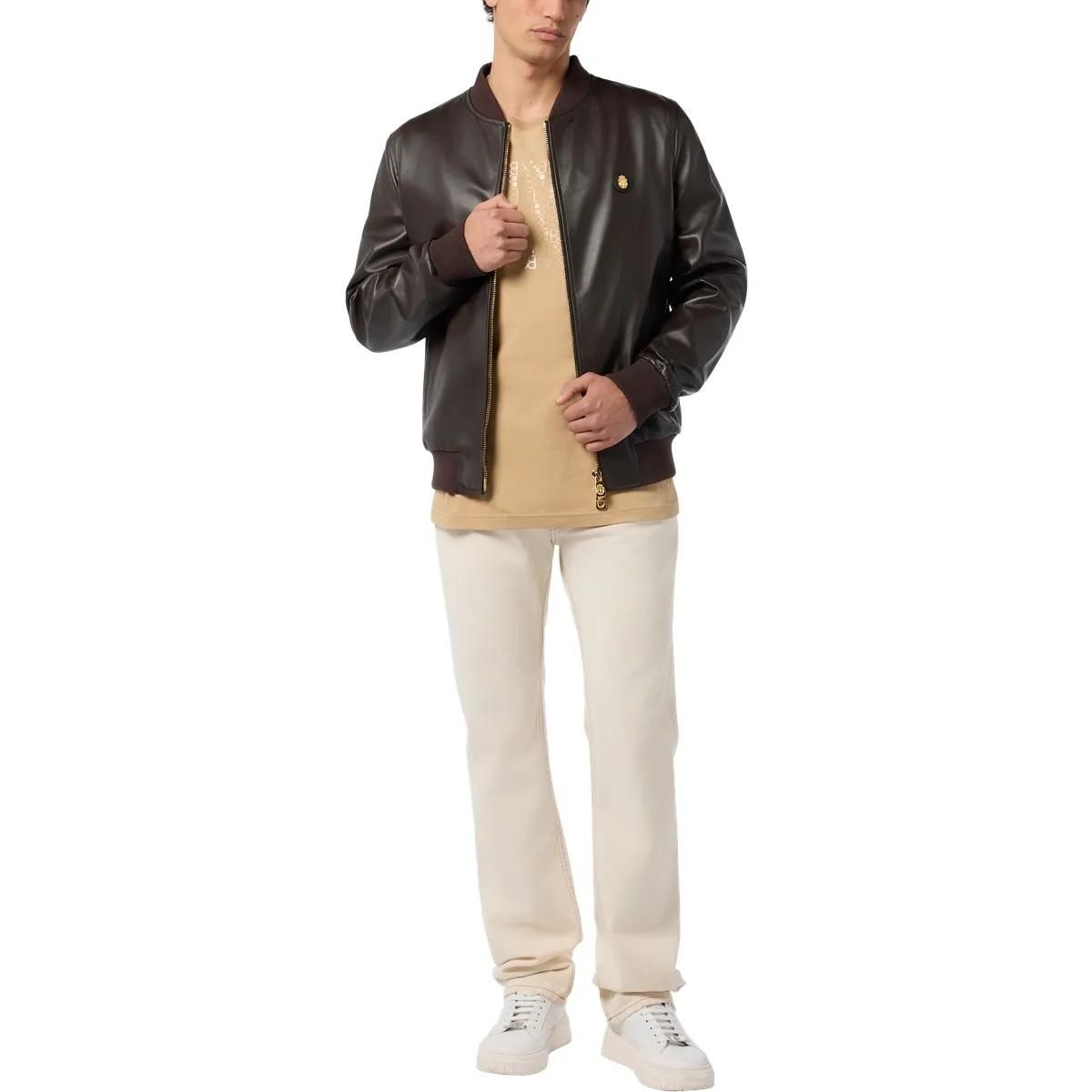 Leder Bomberjacke mit Logo-Patch