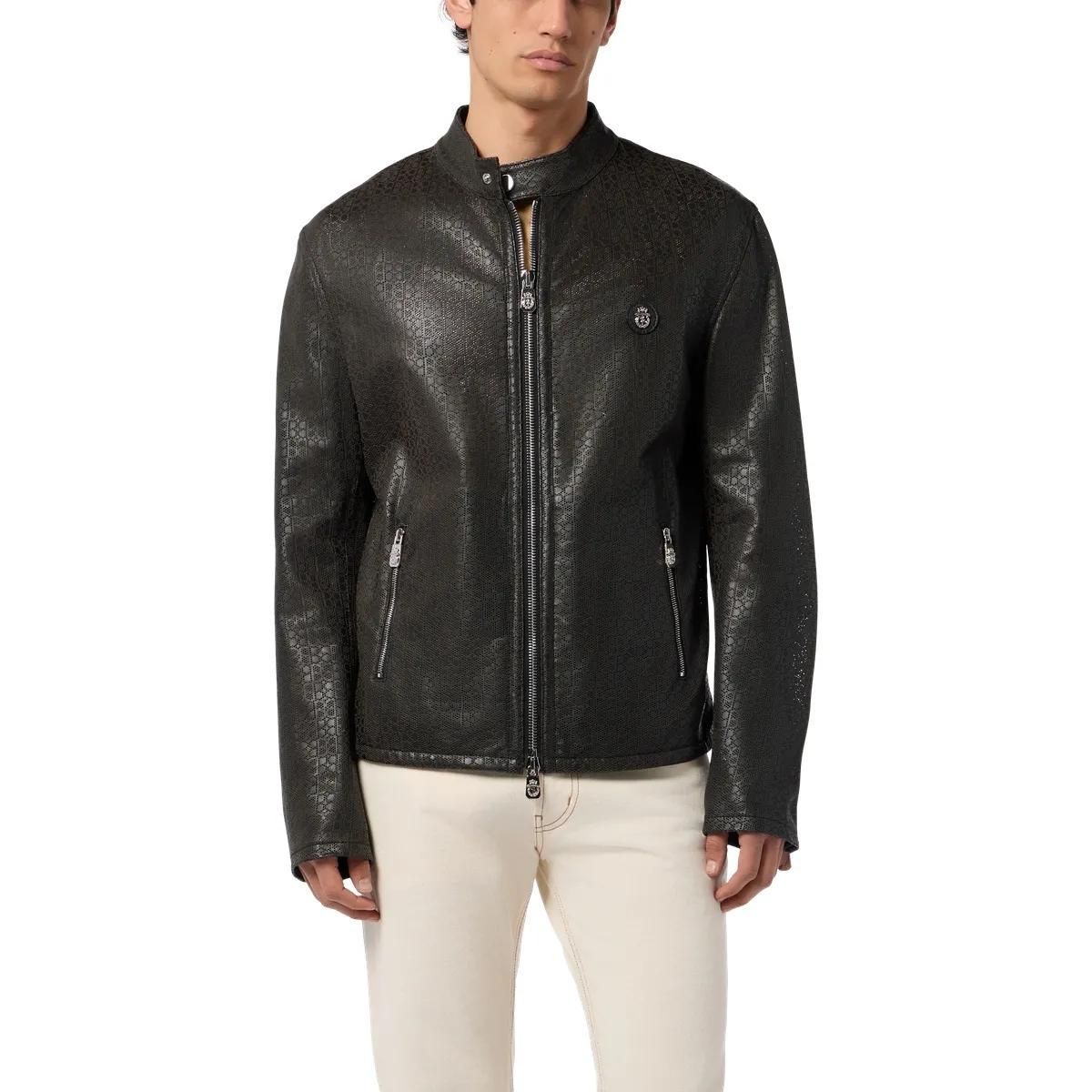 Perforierte Leder-Moto-Jacke