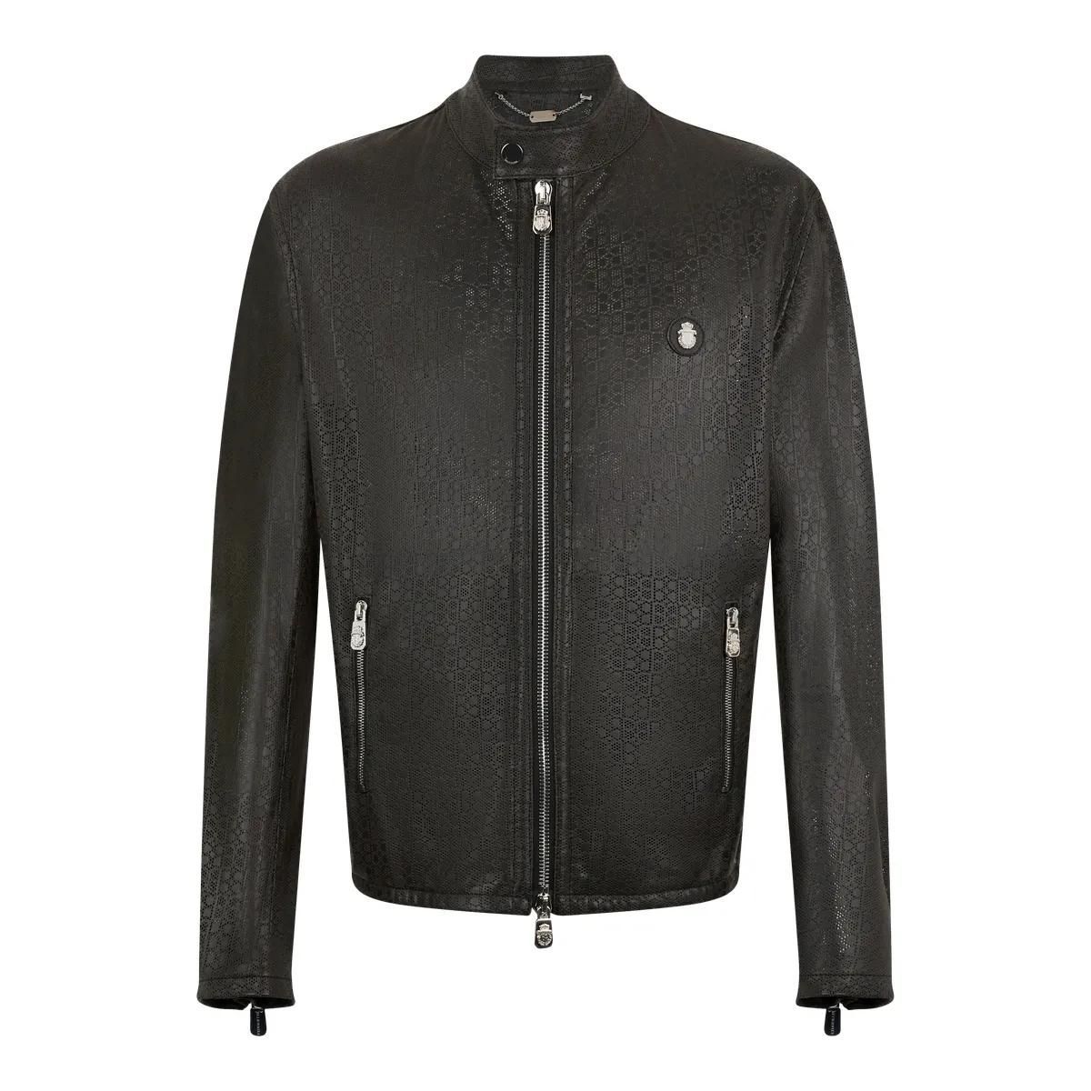 Perforierte Leder-Moto-Jacke