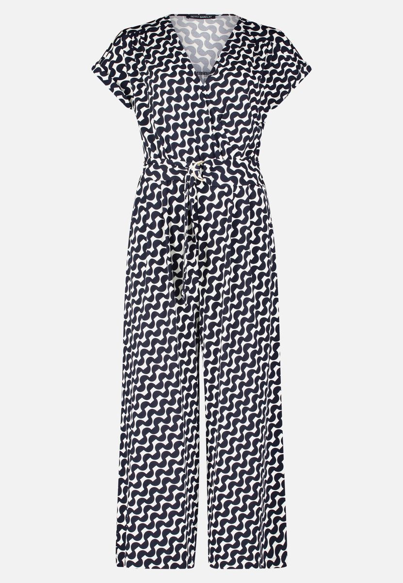 Gemusterter Wickel-Jumpsuit mit weitem Bein