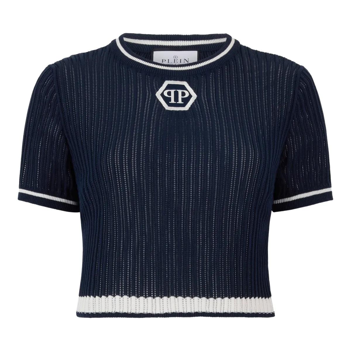 Geripptes Strick-Crop-Top mit Logo