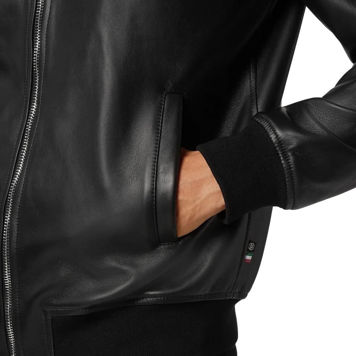 Schwarze Nappa Leder Bomberjacke