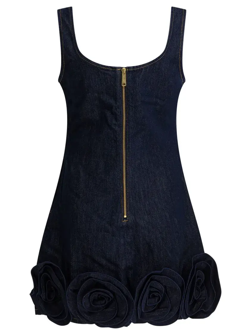 Mini-Jeanskleid mit floralen Applikationen