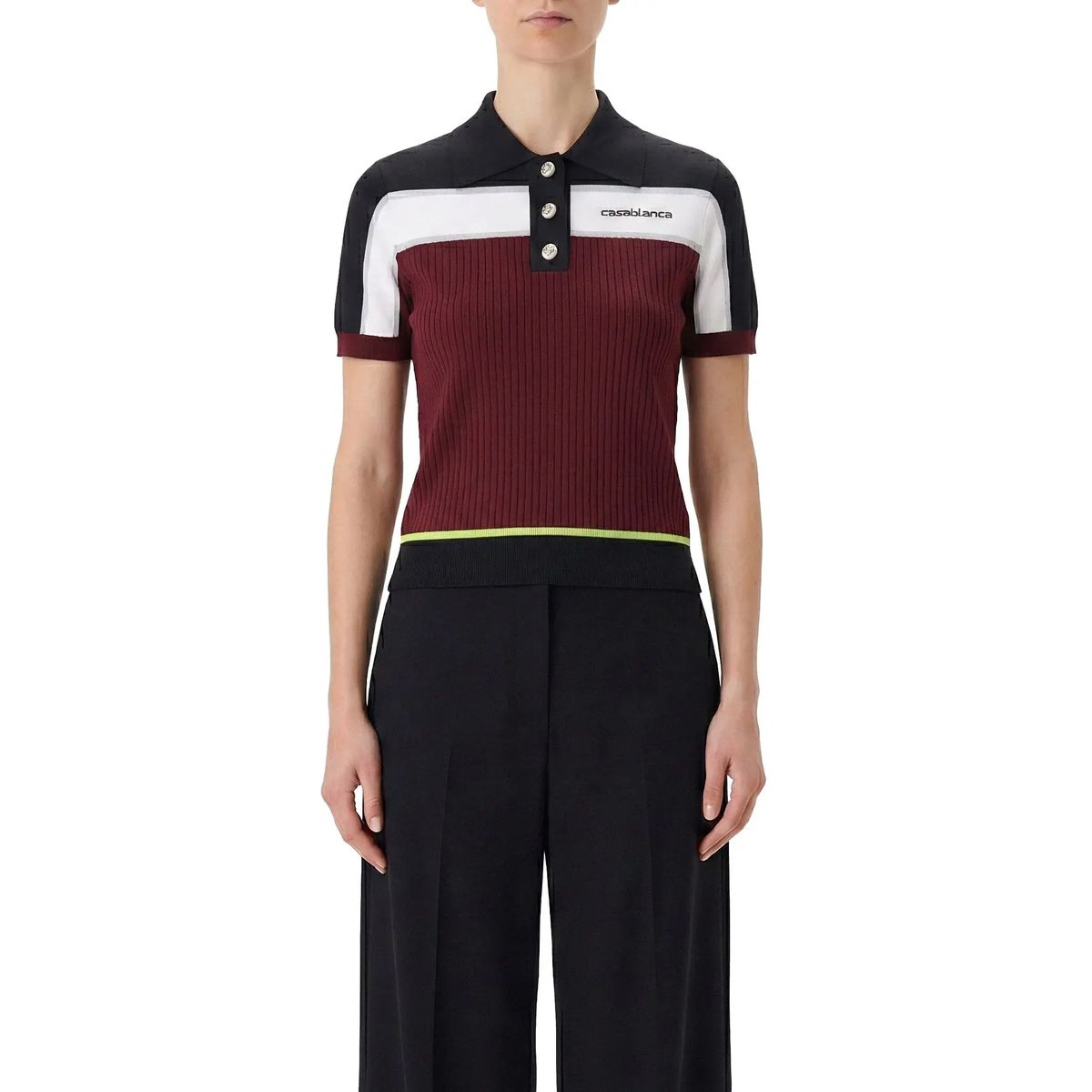 Geripptes Strick-Poloshirt