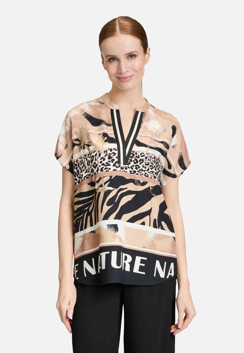 Grafik-Bluse mit Animal-Print-Mix