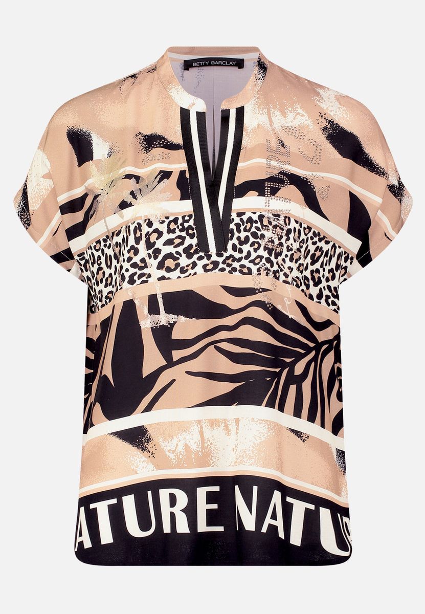 Grafik-Bluse mit Animal-Print-Mix