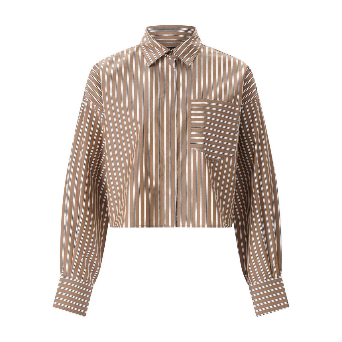 Braunes gestreiftes Crop-Shirt mit Tasche