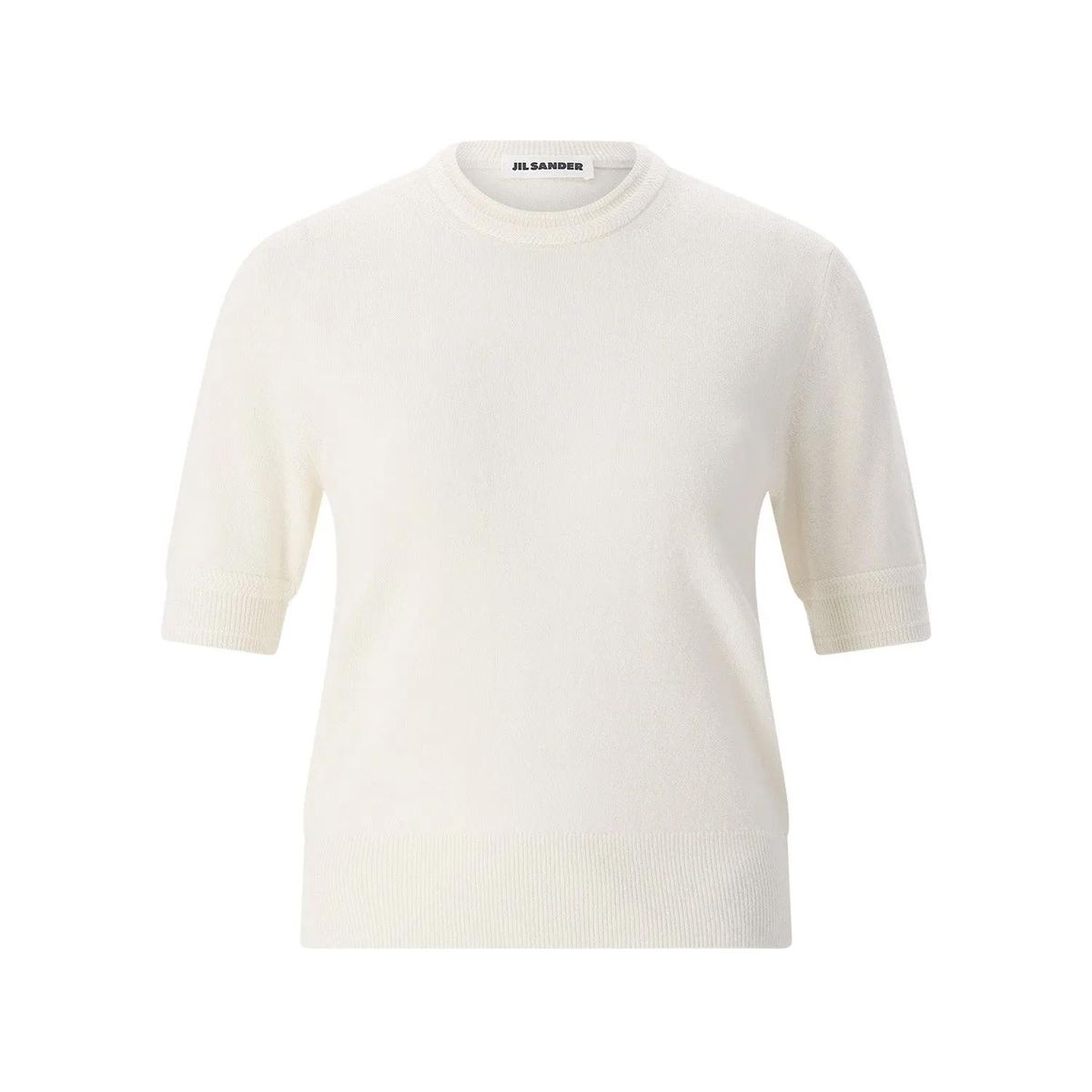 Creme Wollpullover mit kurzen Ärmeln