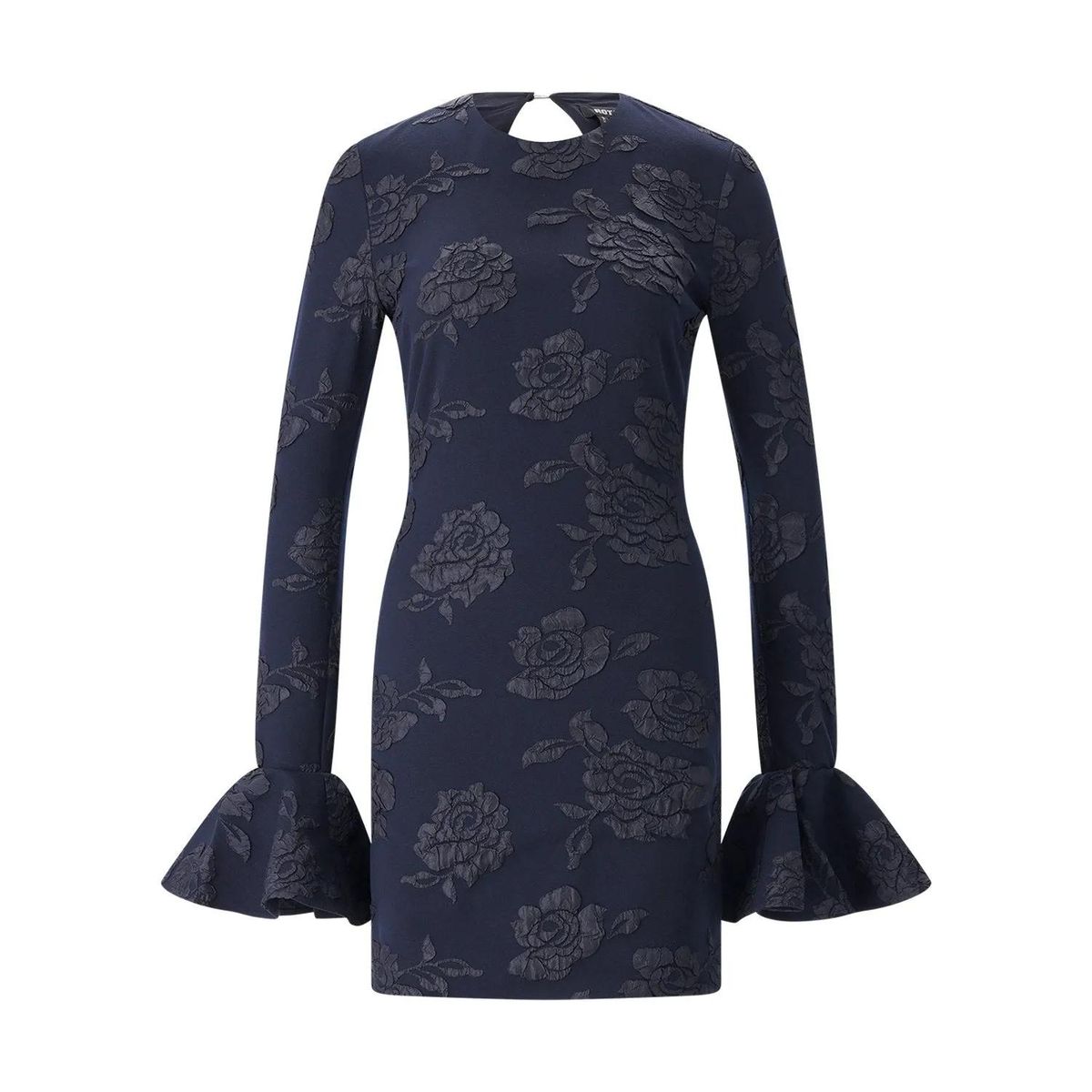 Mini-Kleid mit floralem Jacquardmuster und Rüschenärmeln