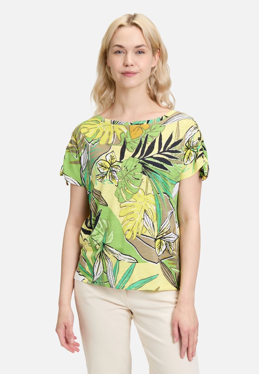 Lässiges Top mit tropischem Print und Ärmelbindung