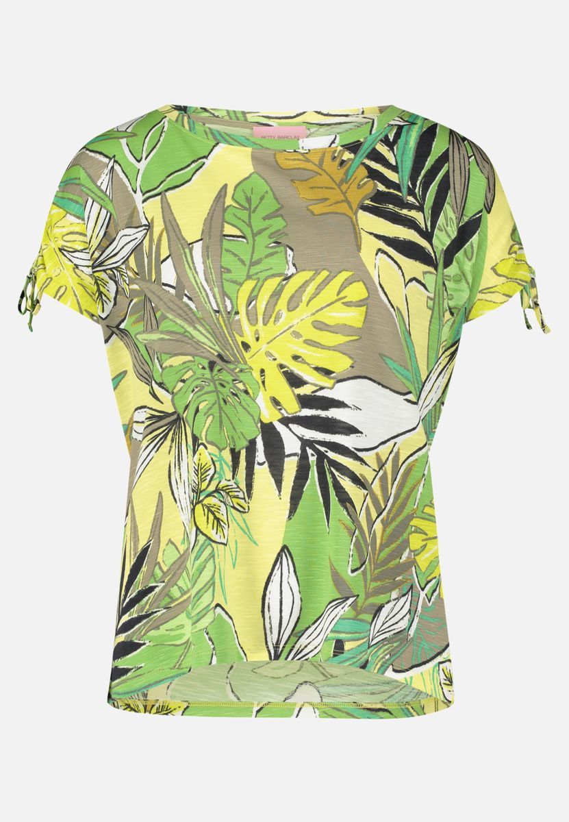 Lässiges Top mit tropischem Print und Ärmelbindung