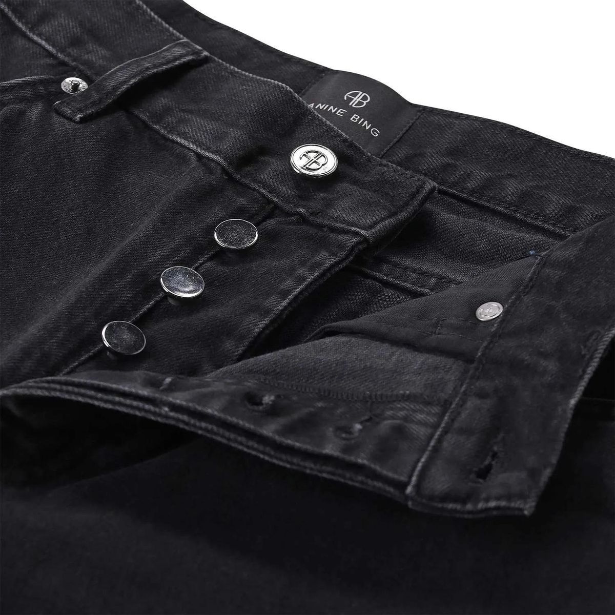 Schwarze Straight-Leg Jeans mit hohem Bund