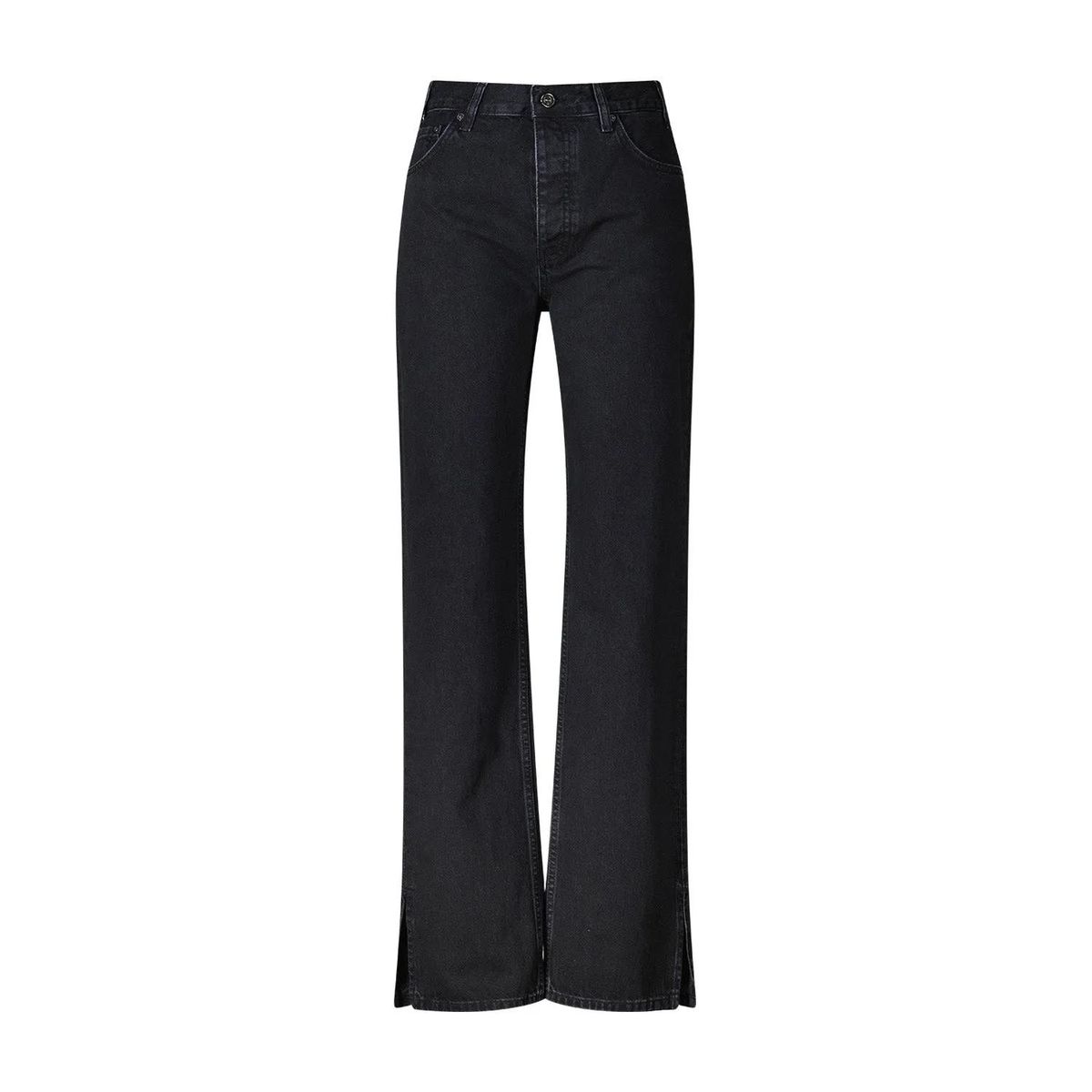 Schwarze Straight-Leg Jeans mit hohem Bund