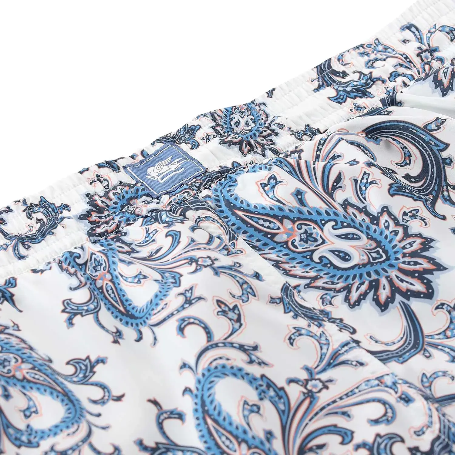Weiße Badeshorts mit Paisley-Print