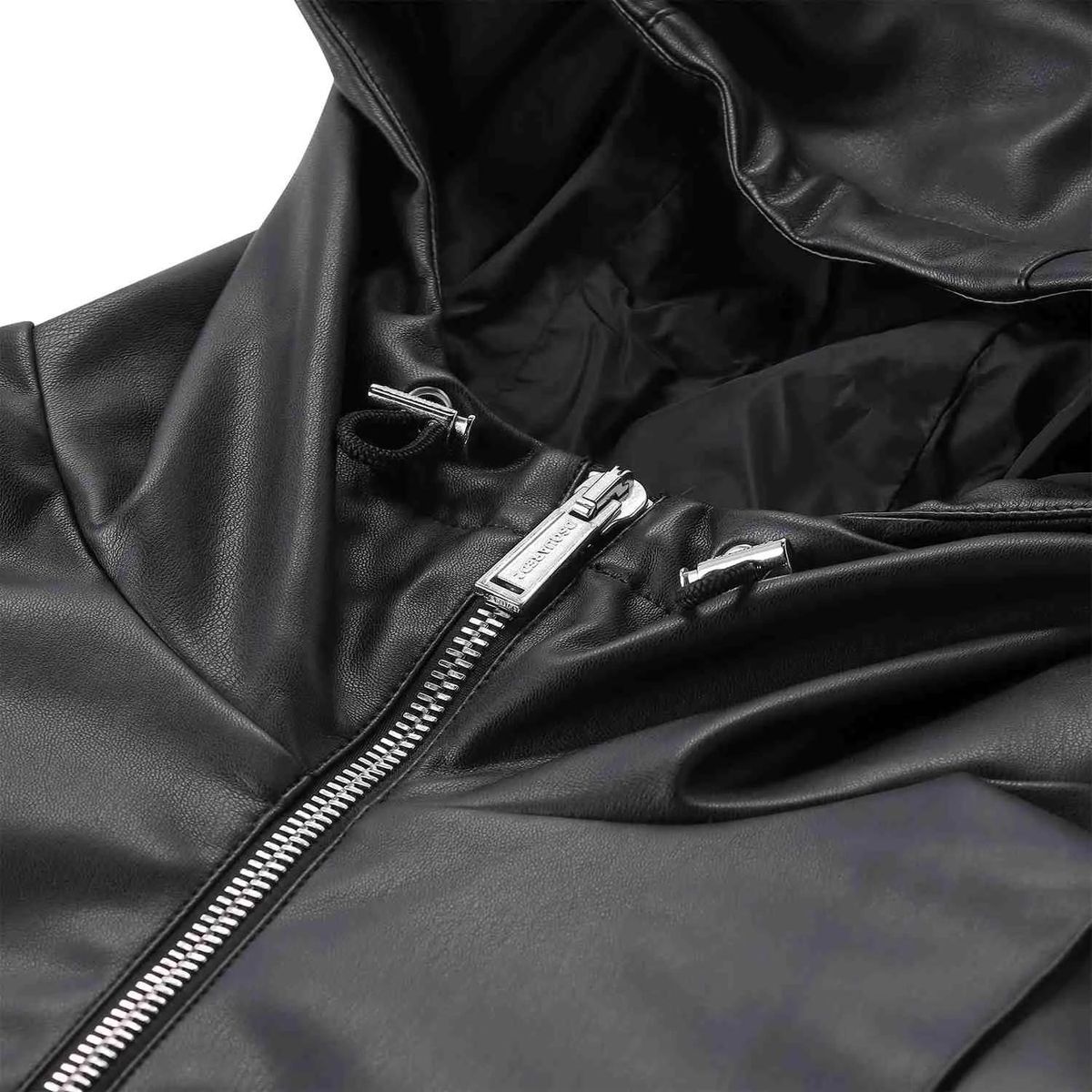 Bomberjacke aus Kunstleder mit Kapuze