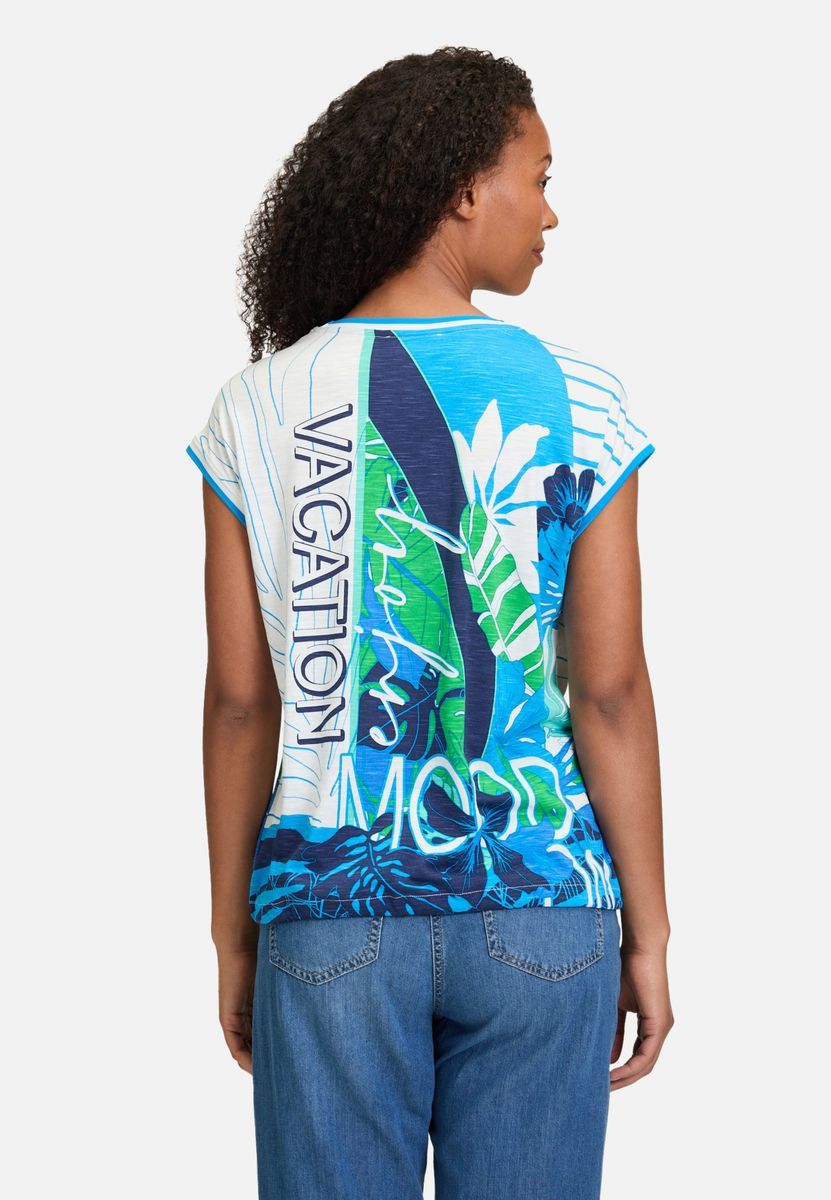 T-Shirt mit tropischem Druck und Bindesaum
