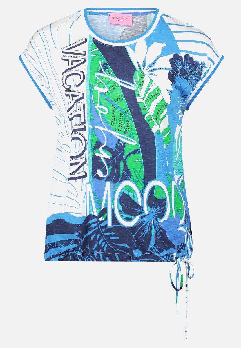 T-Shirt mit tropischem Druck und Bindesaum